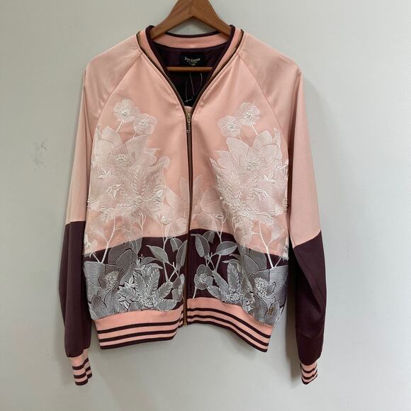 Juicy Couture Coral Blush Stockholm Floral Bomber Embellished Jacket Size Small - Picture 2 of 11